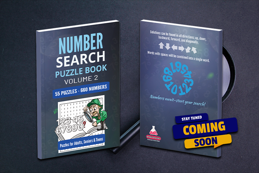 Number search puzzle book designed for adults, seniors, and teens.