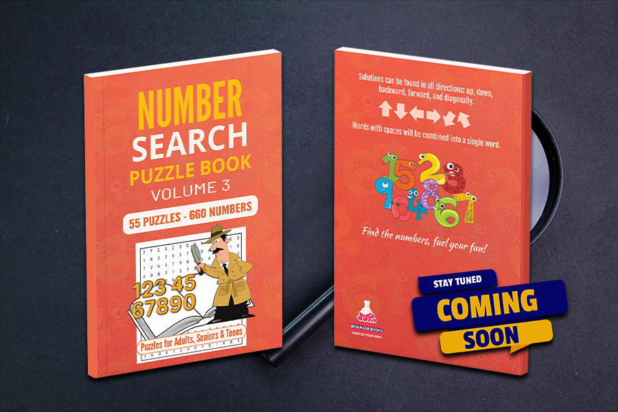 Number Search Puzzle Books for Adults, Seniors, and Teens.